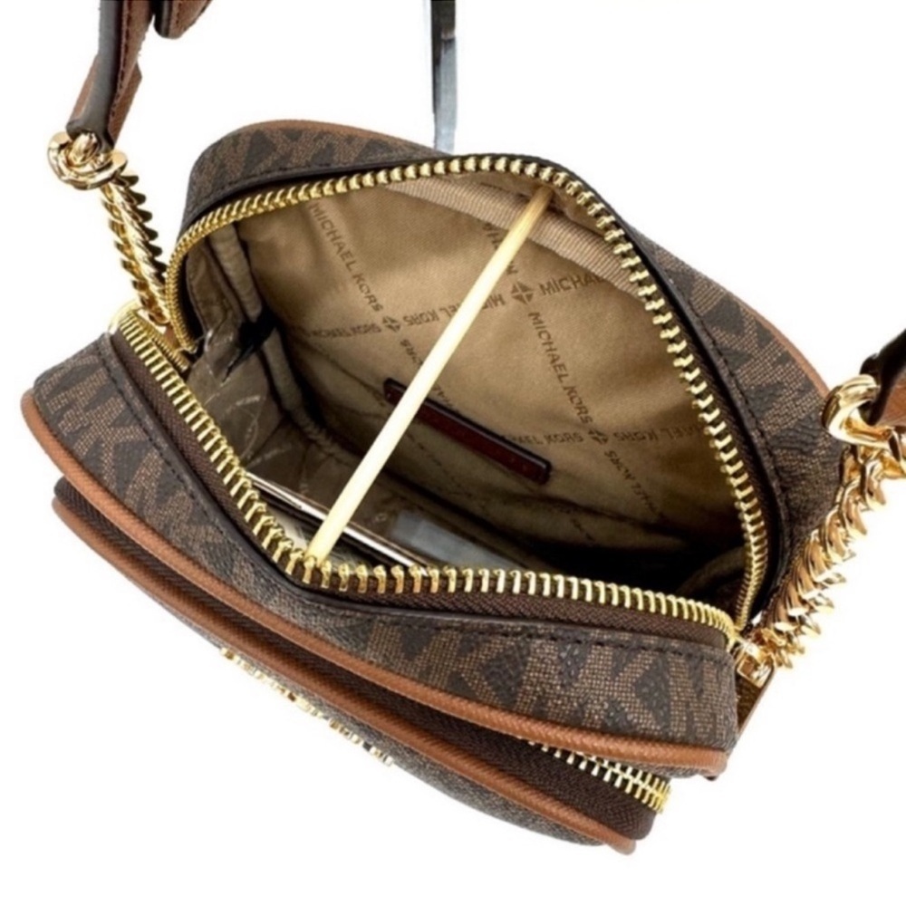 Michael Kors Medium NS Chain Xbody Bag & Small TZ Coinpouch w/D Brown/Gold - Picture 8 of 12